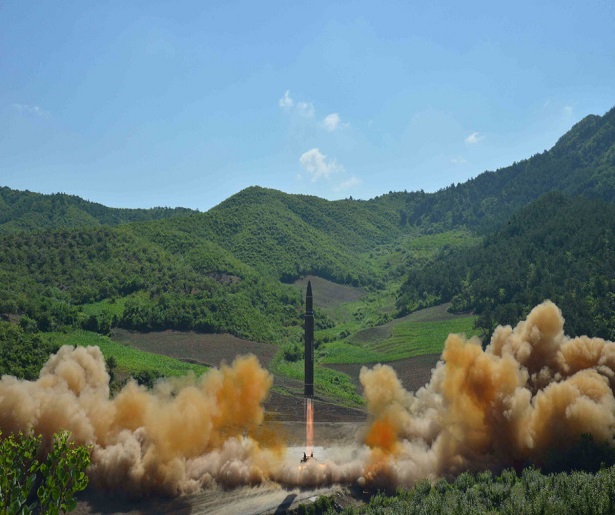 The intercontinental ballistic missile Hwasong-14 is seen during its test launch in this undated photo released by North Korea's Korean Central News Agency (KCNA) in Pyongyang, July, 4 2017. KCNA/via REUTERS ATTENTION EDITORS - THIS IMAGE WAS PROVIDED BY A THIRD PARTY. REUTERS IS UNABLE TO INDEPENDENTLY VERIFY THIS IMAGE. NO THIRD PARTY SALES. SOUTH KOREA OUT.