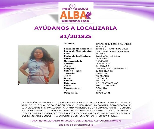 Buscan a jovencita desaparecida en Chetumal