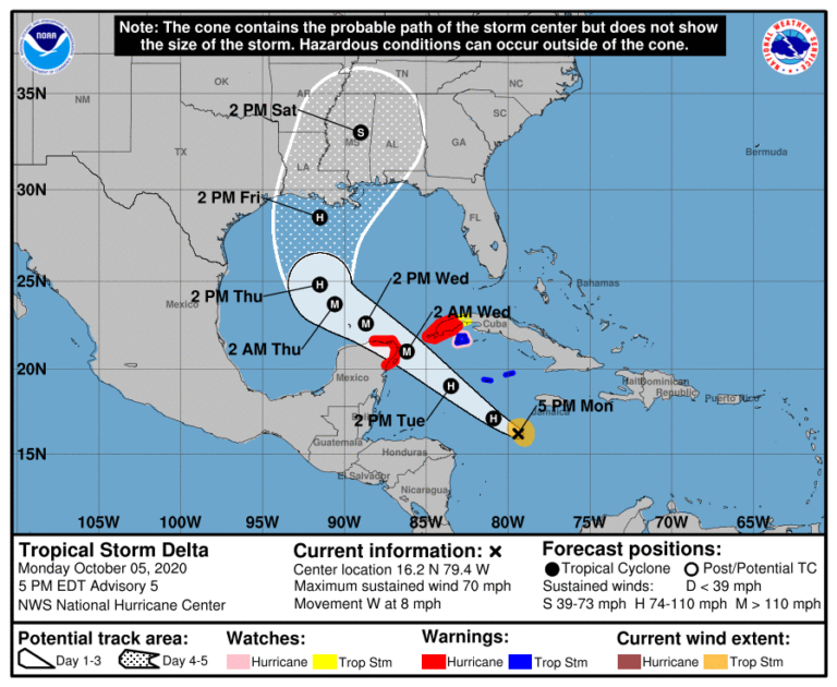 “Delta” podría convertirse en huracán en las próximas horas