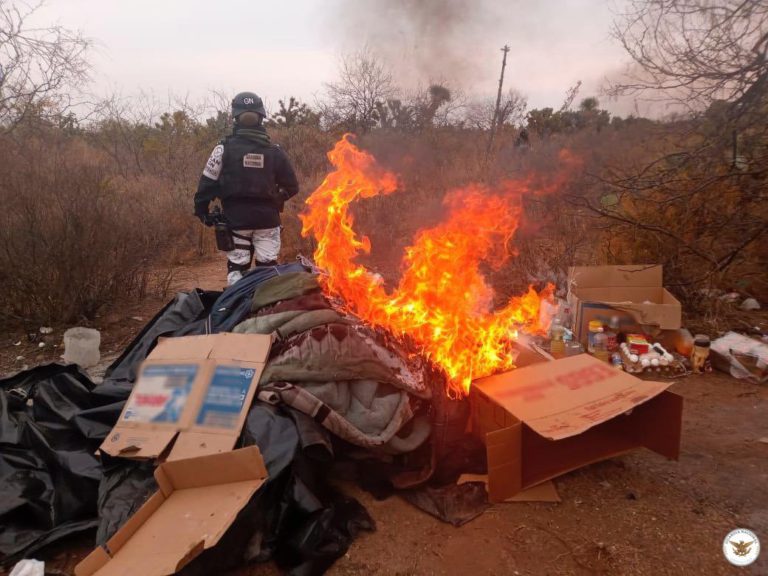 La Guardia Nacional destruye campamento de presuntos delincuentes y detiene a un hombre con camioneta robada en Zacatecas