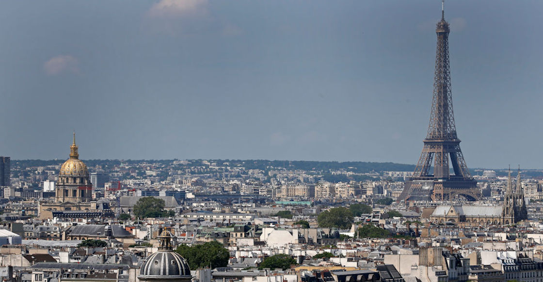 PARIS, FRANCE - JUNE 07: The Hotel National des Invalides (L) and the Eiffel Tower are seen from the zinc-topped terrace of the Saint-Jacques Tower (Tour Saint-Jacques) on June 07, 2021 in Paris, France. The Saint-Jacques Tower reopens to the public after being closed due to Coronavirus disease (COVID-19). From May to November, the UNESCO World Heritage site offer visitors who ascend the 52-meters tower and 300-step spiral staircase a breathtaking 360 degree view of the French capital. This flamboyant 16th-century Gothic tower, a passageway for pilgrims to Santiago de Compostela in Spain, has been closed to the public for most of its 500-year history. (Photo by Chesnot/Getty Images)