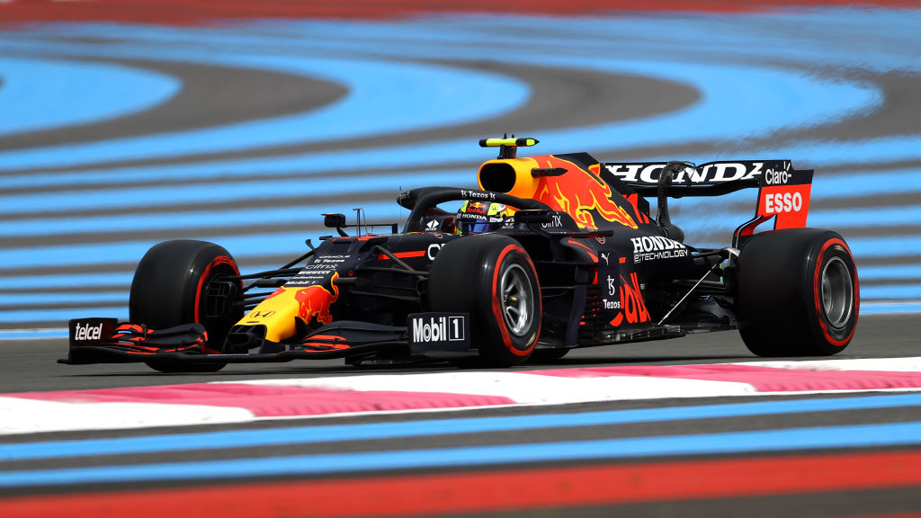 LE CASTELLET, FRANCE - JUNE 19: Sergio Perez of Mexico driving the (11) Red Bull Racing RB16B Honda on track during qualifying ahead of the F1 Grand Prix of France at Circuit Paul Ricard on June 19, 2021 in Le Castellet, France. (Photo by Bryn Lennon - Formula 1/Formula 1 via Getty Images)
