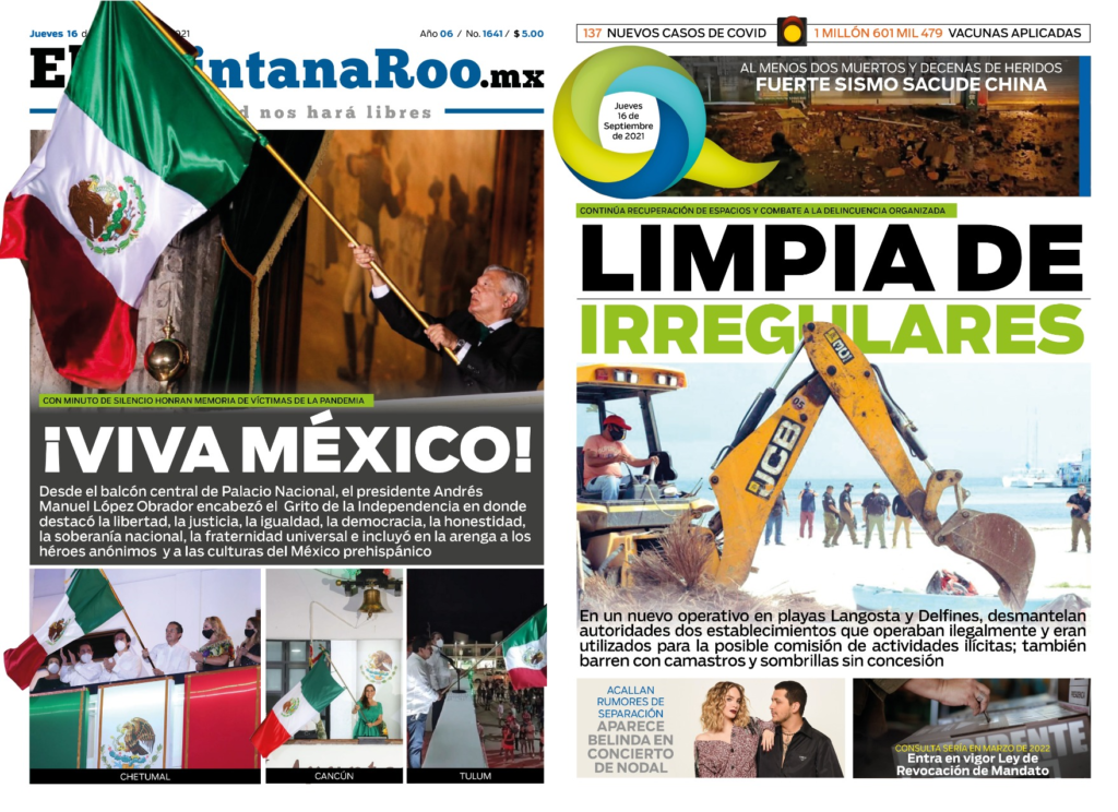 Portada y contraportada 16 de septiembre de 2021 - El Quintana Roo MX