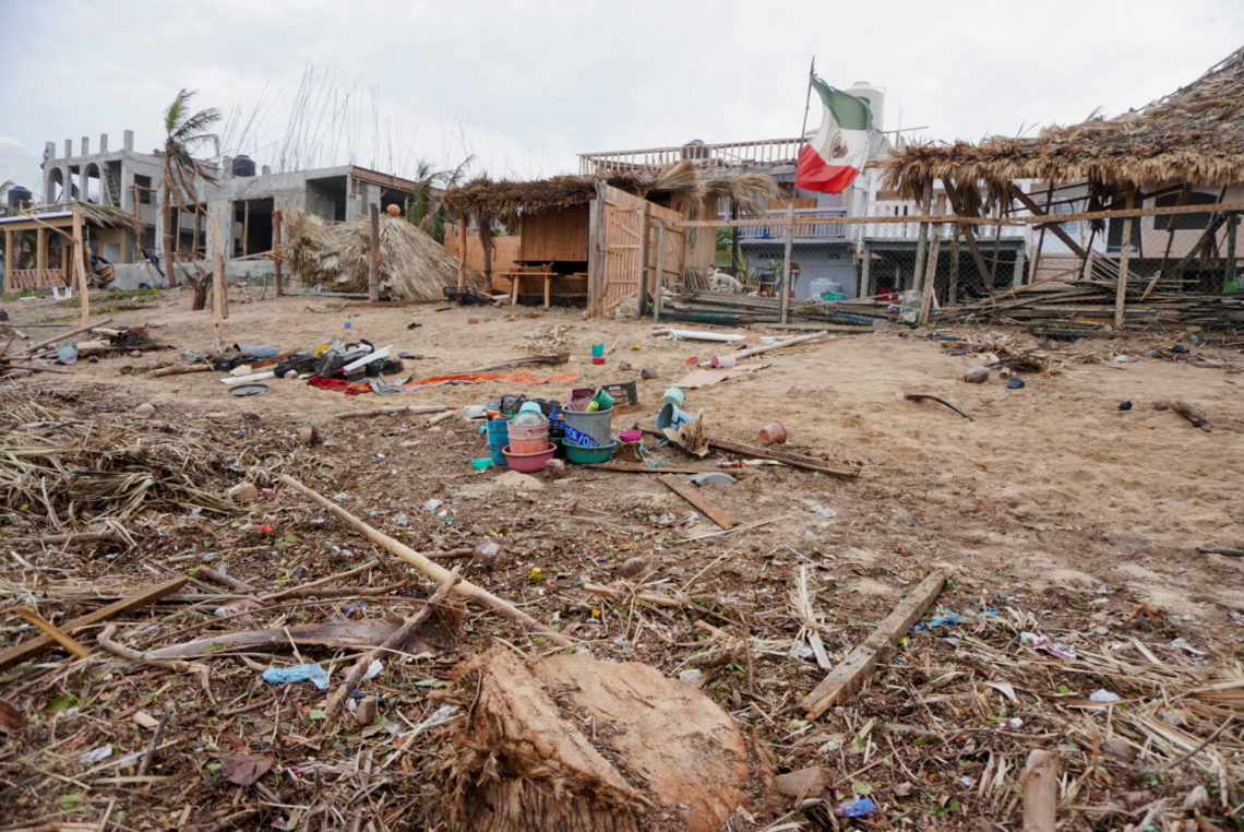 A view of a beach covered in rubbish and debris in the aftermath of Hurricane Agatha, in Zipolite, Oaxaca state, Mexico, June 1, 2022. REUTERS/Jose de Jesus Cortes