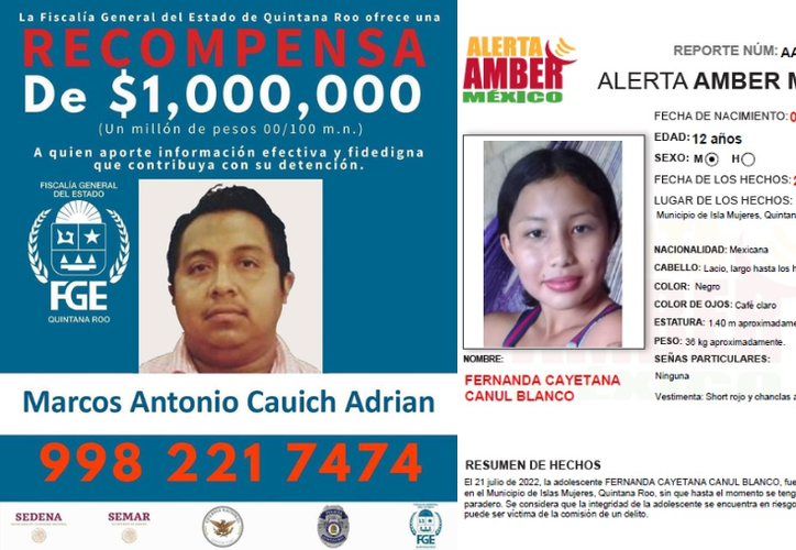 Ofrecen recompensa de un millón de pesos a quien de pruebas del paradero del presunto responsable de la desaparición de la menor Fernanda Cayetana en Isla Mujeres