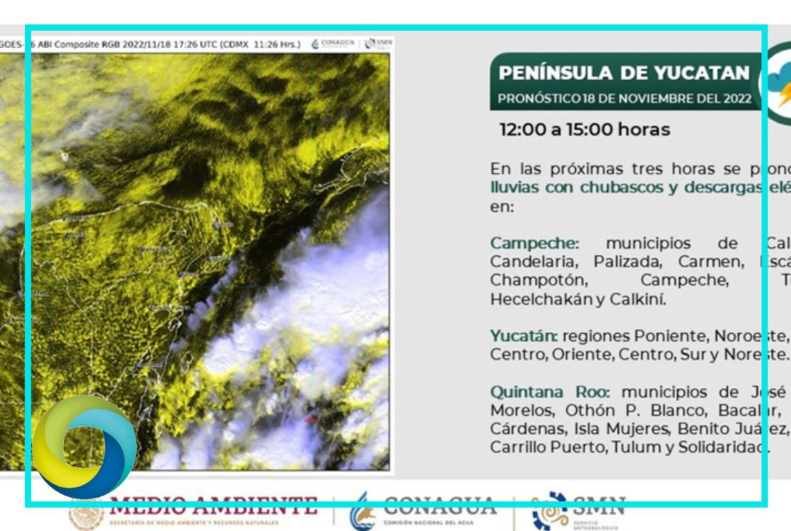 CONAGUA pronostica lluvias y descargas eléctricas para esta tarde en Quintana Roo