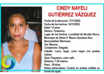 Emiten alerta ALBA para dar con el paradero de Cindy Nayely Gutiérrez extraviada en Nicolás Bravo de OPB