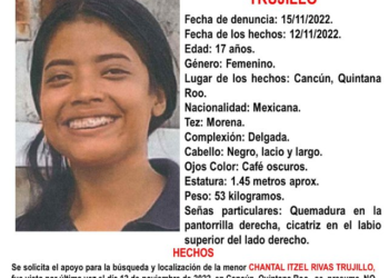 FGE emite ficha de búsqueda de la menor Chantal Itzel Rivas extraviada en Cancún