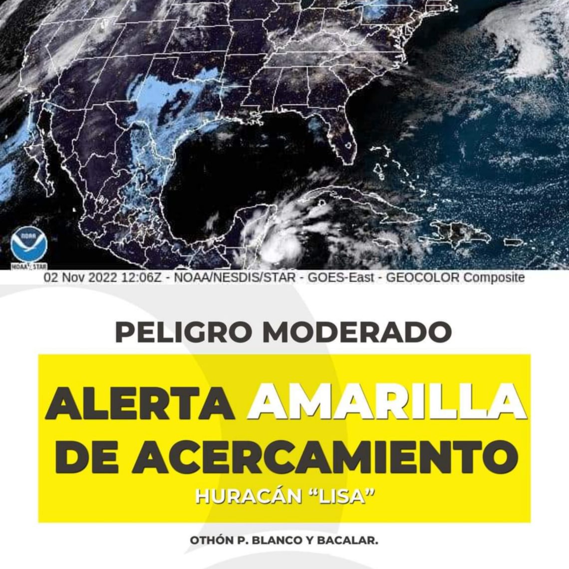Emiten alerta amarilla en el sur de Quintana Roo por el acercamiento del huracán “Lisa”