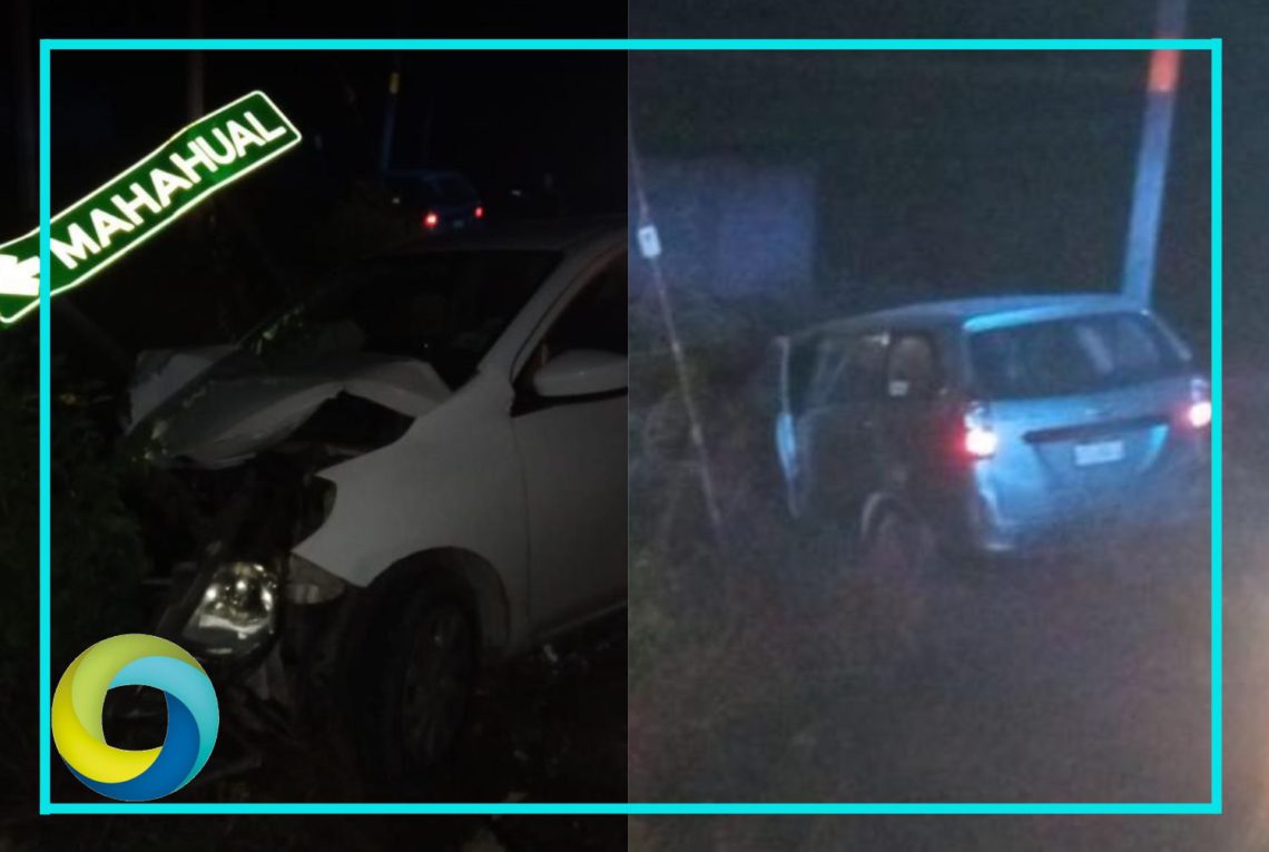 Fuerte accidente automovilístico deja tres personas lesionadas en la carretera Mahahual-Punta Herrero