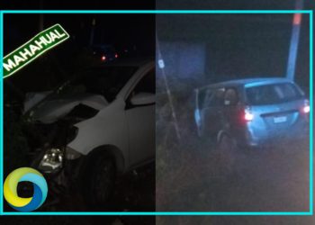Fuerte accidente automovilístico deja tres personas lesionadas en la carretera Mahahual-Punta Herrero